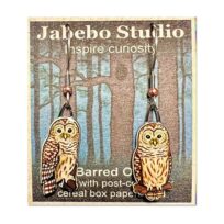 Jabebo Barred Owl Earrings, available at The Audubon Shop, the best shop for bird watchers, Madison CT