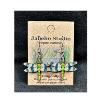 Jabebo Green Dragonfly Earrings, available at The Audubon Shop, the best shop for bird watchers, Madison CT