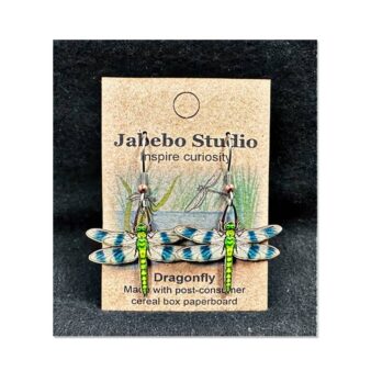 Jabebo Green Dragonfly Earrings, available at The Audubon Shop, the best shop for bird watchers, Madison CT