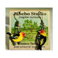 Jabebo Western Tanager Earrings, available at The Audubon Shop, the best shop for bird watchers, Madison CT