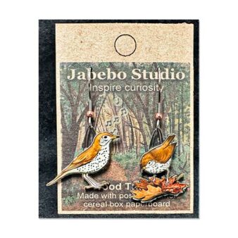 Jabebo Wood Thrush Earrings, available at The Audubon Shop, the best shop for bird watchers, Madison CT